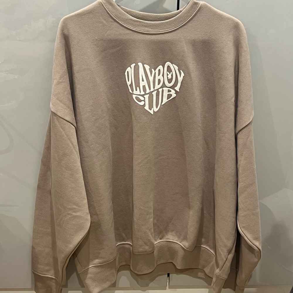Playboy by Pacsun Tan Oversized Crewneck Sweatshirt